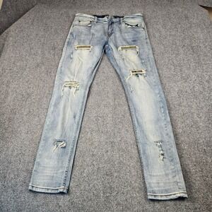Serenede Mens Distressed Slim Fit Jeans Light Wash Olive Backed Ripped